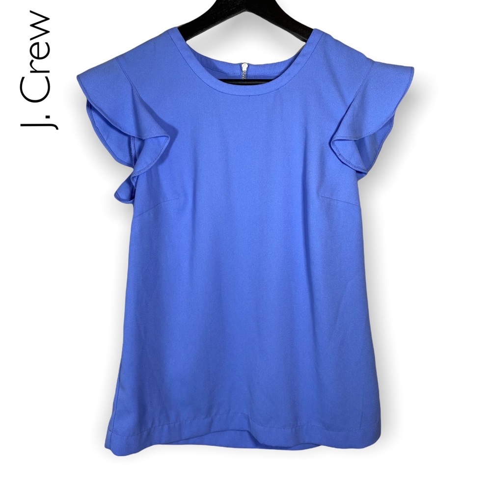 J.Crew Short Sleeve Flutter Ruffle Sleeve Blue Top Size 0